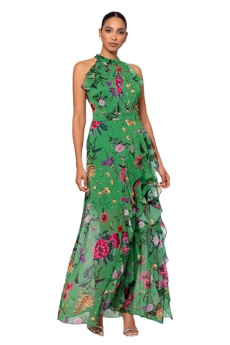 Betsy & Adam Women's Sleeveless Halter Neck Long Chiffon Floral