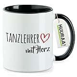 Huuraa Kaffeetasse Tanzlehrer mit Herz Geschenk 330ml Schwarz Tanzlehrer Präsent