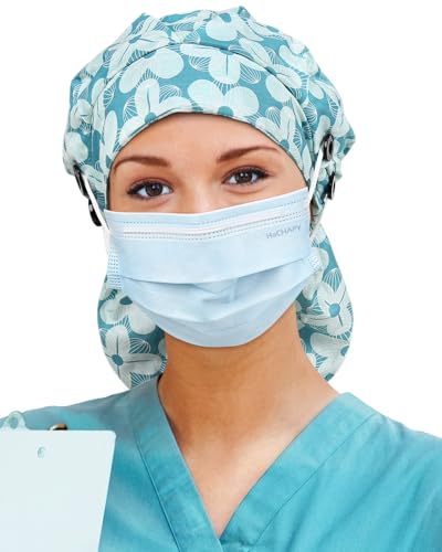 Image of Satin Lined Scrub Cap for Women Extra Large Long Hair Surgical Nurse Cap 4 Buttons