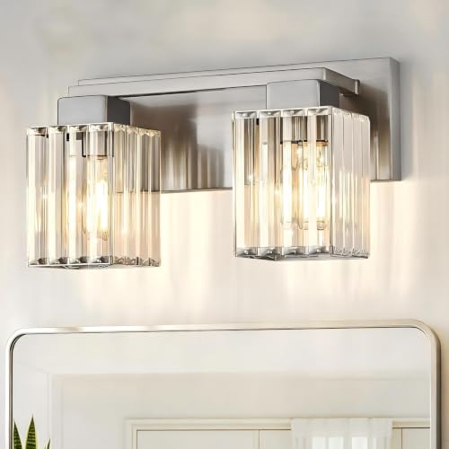 Brushed Nickel Bathroom Light Fixtures, 2-Light Vanity Light Over Mirror