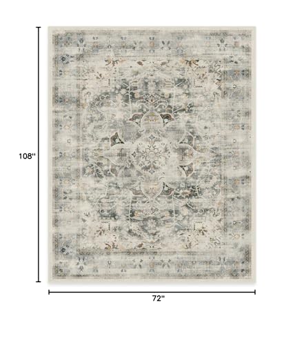 RUGGABLE Washable Vintage Area Rug – Sarrah Sage 6x9, Stain-Resistant, Non-Slip – Medium Machine Washable Rugs for Living Room, Bedroom, Hallway, Entryway & Office–with Standard Pad