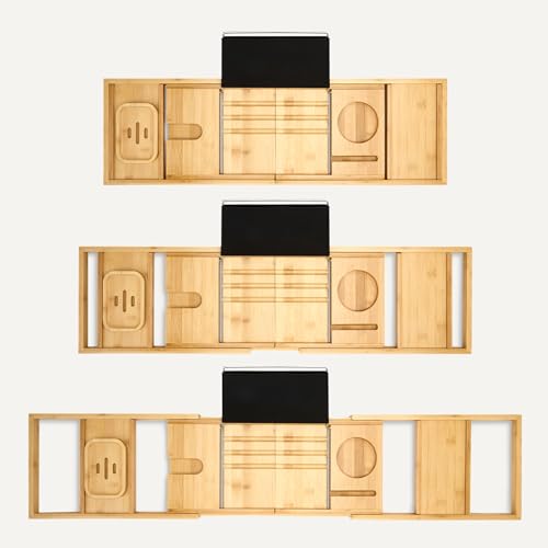 Plateau de baignoire en bambou pont de bain extensible bois avec support de lecture