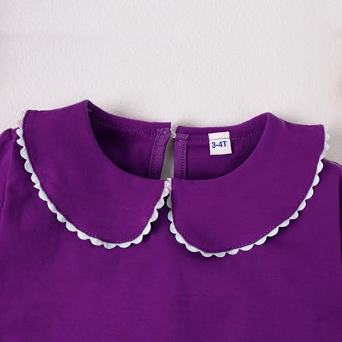 LYSMuch Toddler Baby Girl Long Sleeve Collar Shirt Peter Pan Blouse Lace Undershirt Top Solid Color Clothes(2-3T,Deep Purple)3