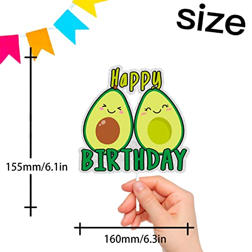 Green Glitter Fruit Avocado Happy Birthday Cake Topper Happy Avocado Holy Guacamole Theme Decor Supplies Baby Shower Boy Girl Birthday Summer Fiesta Party Decorations #TOP1