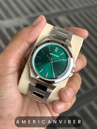 Image of AMERICANVIBER Dual Tone Stainless Steel Strap Men's Wrist Watches Classic Minimalist Bar Scale Dial Analog Wrist Watch for Men
