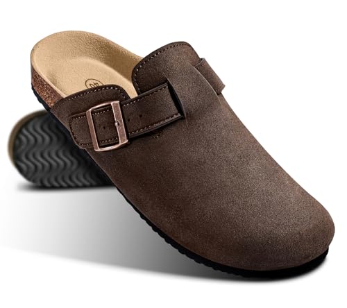 Image of KEMISANT Men Clogs-Comfortable Suede Mules Slippers Sandals Nurse Potato Shoes Unisex-Cushioned Cork-Footbed