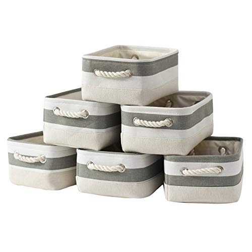 TheWarmHome Small Baskets [6-Pack] Canvas Storage Baskets, Fabric Storage Bins, Baskets for Organizing, Dog Toy Baskets with Handles, Clothes Baskets for Home, Closet