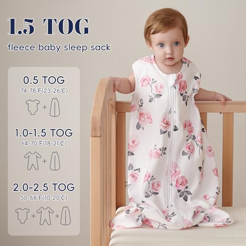 Image of PHF 3 Pack Warm Micro-Fleece Baby Sleep Sack 12-18 Months, Soft Baby Wearable Blanket, 2-Way Zipper Sleeping Bags, Comfy Toddler Sleeping Sack for Girls, Large Size, Floral