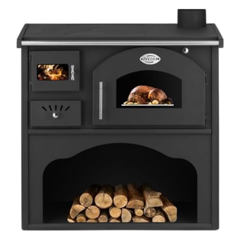 Estufa de chimenea estufa de leña estufa de cocina bruja de cocina con horno y placa de cocción ZVEZDA, modelo Classic GFS 5,9 kW, horno desde la derecha [clase energética A]