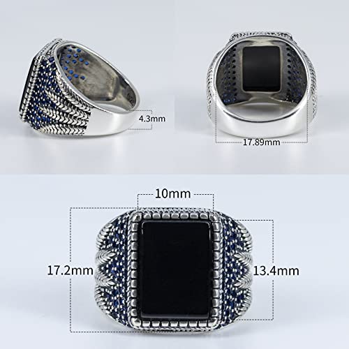 Image of 925 Sterling Silver Ring with Solid Polished Rectangle Black Onyx Ring,Black Square Stone Turkish Ottoman Signet Rings, Sterling Silver Stone, Agate
