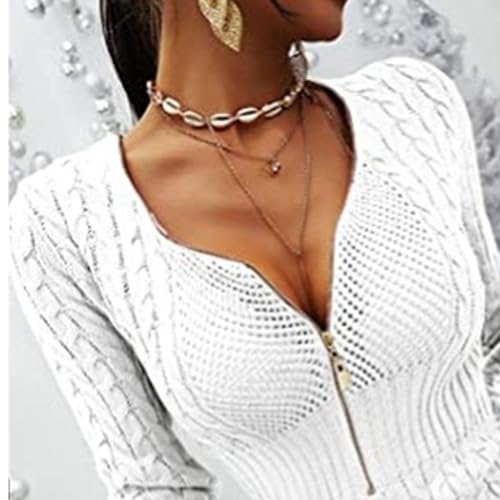 Robe pull côtelée élégante avec col zippé en maille premium - 5