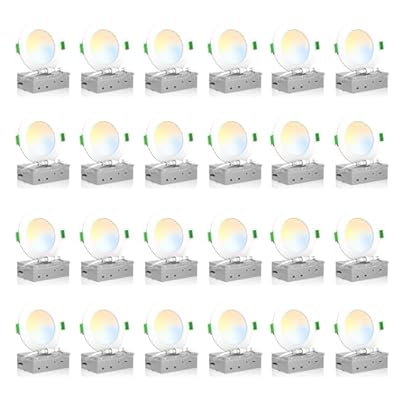 ALUSSO LIGHTING 24 Pack 4 Inch 5CCT Ultra-Thin LED Recessed Ceiling Light with Junction Box, 2700K-5000K Selectable, 9W 750LM Dimmable Canless Wafer Downlight, Damp Rated -ETL&FCC (White)