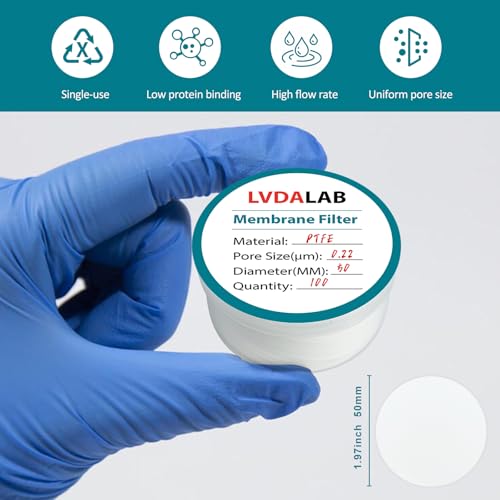 Image of PTFE Membrane Filter, Hydrophobicity Membrane Disc Filters, 50 mm Diameter, 0.22m Pore Size Pack of 100, Non-Sterile