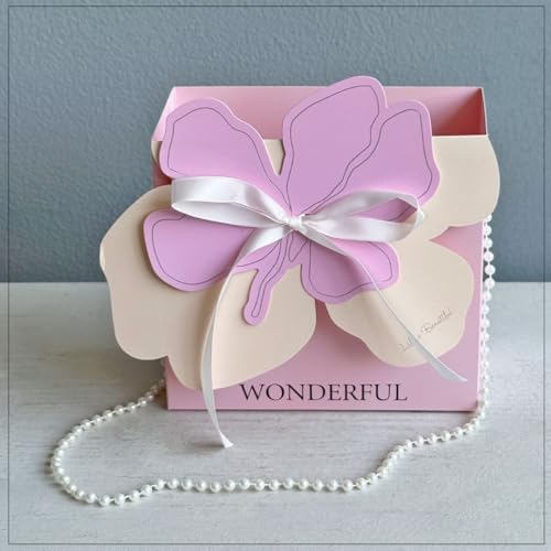 Image of 3D Floral Bag With Pearl String Handle - 10 Nos For Flowers & Gifts - Peach & Pink Flower