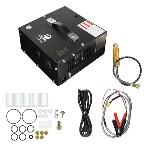 TUDIVING – Tragbarer PCP-Luftkompressor | 12 V DC/220 V AC | Schnellaufblasen | Integrierter Lüfter | Wasser- und ölfrei | Tauchkompressor für Paintball, Luftgewehr und Tauchflaschen