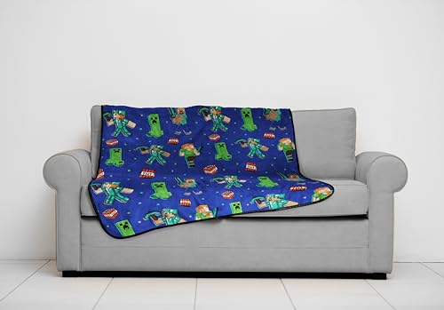 Image of Jay Franco Minecraft Plush Throw Blanket - Measures 50 x 60 Inches - Kids Super Soft Blue Fleece Bedding, Features Creeper