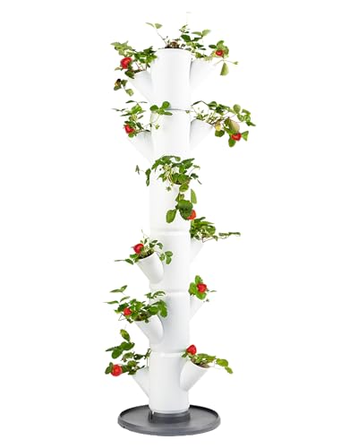 Gusta Garden Sissi Strawberry Strawberry Tree Classic White - Strawberry Raised Bed System with Wall Mount - Garden & Balcony - 113 cm height - 15L Soil Capacity