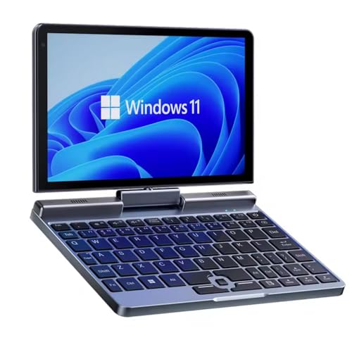 RUGLINE 8 Inch Mini Laptop, 2-in-1 Small Laptop Win 11, HD Touchscreen Rotatable Handwriting Pocket PC, 12GB RAM 128GB SSD, Backlit Keyboard, N150, 2MP Camera, WiFi 6, BT5.2, G-Sensor, HDMI