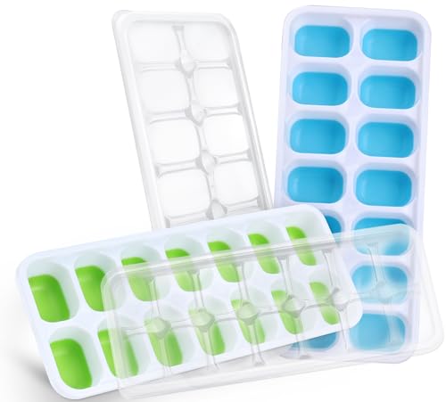 Ice Cube Trays for Freezer, Furnsii 2 Pack Stackable Ice Cube Tray With Lid, Easy-Release Flexible 28-Cube Silicone Ice Trays for Baby Food, Cocktail, Coffee