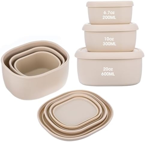 Set of 3 Silicone Food Storage Containers, Nesting Silicone Food Containers With Lids, Reusable Lunch Box Bento, Dishwasher Microwave Oven Freezer Safe(6.7 Oz, 10 Oz, 20 Oz), Milky White - Thumbnail 2