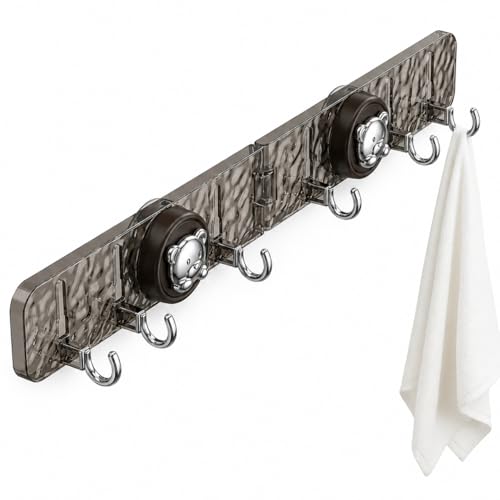 Image of Self Adhesive Wall Hook Rack | No Drilling Foldable Hooks for Bathroom, Kitchen & Home | 90 Rotatable Corner Mount | 6 Hooks | PC+ABS | Translucent Grey | 50 cm | Pack of 1