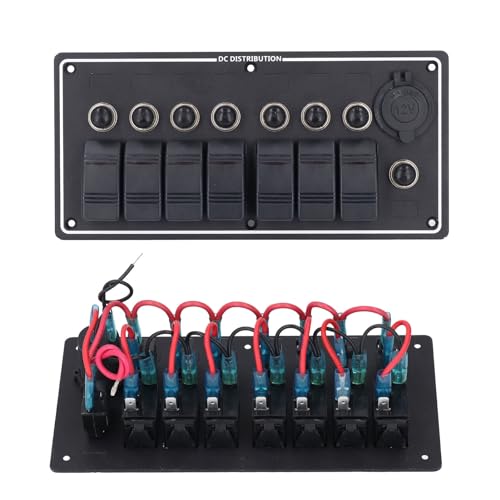 Marine Switch Panel, 7 Gang Rocker Switch Panel DC12V Multifunctional Easy to Install Temperature Resistant with Overload Protector for Yachts