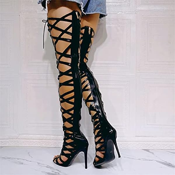 Högklackade sexiga 47 ihåliga stilettsandaler 12 cm högklackade sandaler, svart-36 Happy house