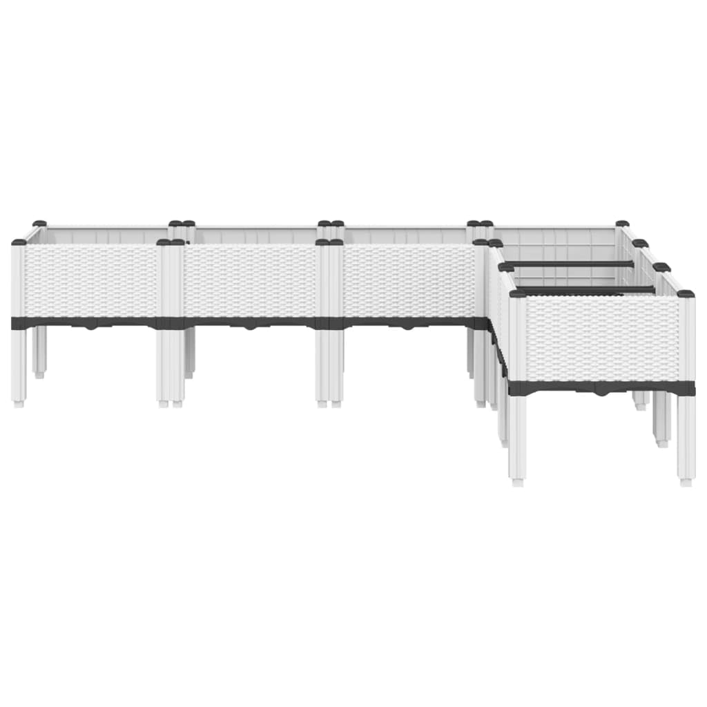 Jardinera con patas color blanco, 160 x 120 x 42 cm, plástico PP, en aspecto de ratán, para jardín, terraza y balcón, gran bancal alto para verduras, flores y plantas trepadoras