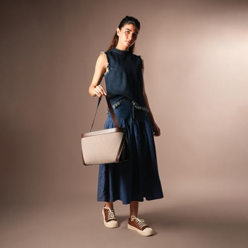 Image of Theater Check Tweed Shoulder Bag for Women | Structured Handbag with Faux Leather Trim | Spacious Medium Work Tote with Adjustable Strap | Office & Daily Use