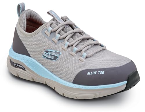 Skechers Skechers Work Arch Fit, Sadie, Women's, Grey/Aqua, Alloy Toe, EH, MaxTrax Slip Resistant, Low Athletic Work Shoe (7.5 M)