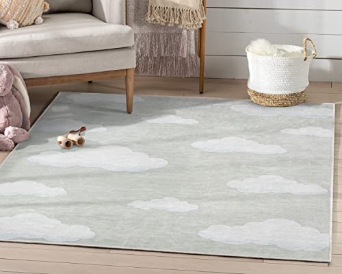 Well Woven Clouds Rug Light Sage Green 5' x 7' Apollo Kids Collection