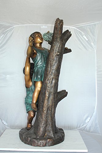 Estatua de bronce niños trepando árbol 17x17x46 pulg miniatura 4