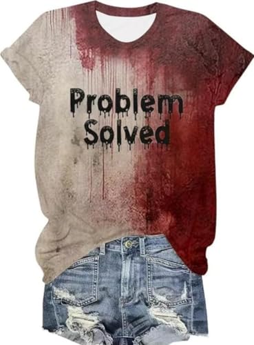 Womens I'm Fine Bloody Halloween Shirt Sanderson Sisters Short Sleeve Problem Solved Blood Horror Graphic Tee
