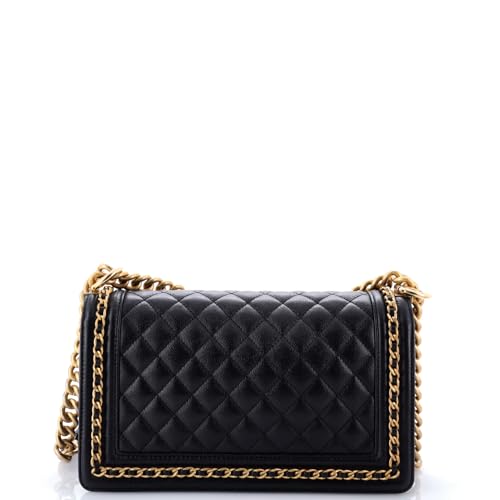 Pre-Loved Chain Around Boy Flap Bag Quilted Caviar Old Medium, Black3