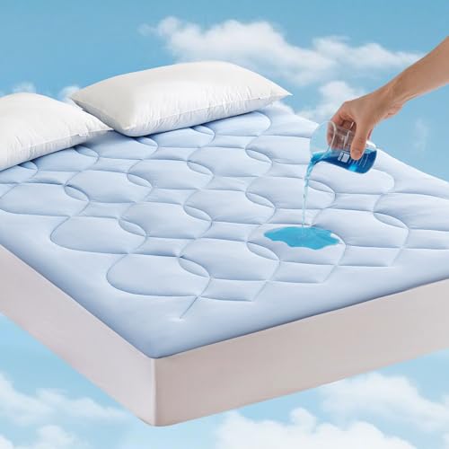 Friendriver Queen Size Cooling Mattress Pad Waterproof Mattress Topper for Hot Sleepers - Soft Breathable Mattress Cover with 8'-21' Deep Pocket (60×80',Blue)