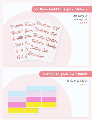 Image of A6 Budget Binder for Money Saving, PU Leather Budget Planner with 8 Cash Envelopes, Budget Sheets & Rose Gold Category Stickers, Money Organizer for Cash (Cherry Cream)