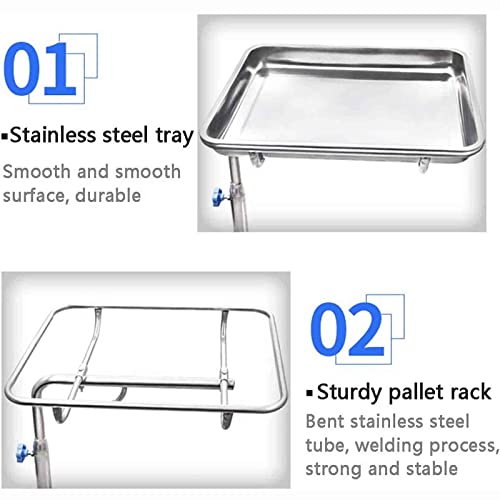 Carrello per strumenti chirurgici – vassoio mobile rimovibile in acciaio inox, altezza regolabile con coperchio piatto per attrezzature e forniture