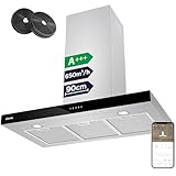 CIARRA CBCS9102 A+++ Dunstabzugshaube 90cm Umluft 650m³/h mit CBCF003 Aktivkohlefilter Touch Bedienung 4 Stufen Inkl. Booster Wandmontage Abluft Abzugshaube Wandhaube Edelstahl Silber