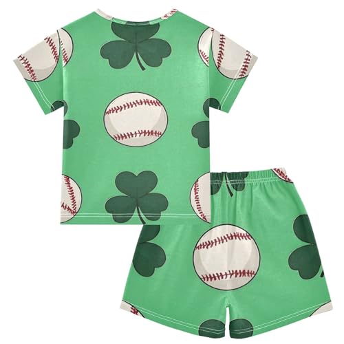 Summer Pajama Set Baseball Clover Pattern, Short Sleeve Sleepwear Nightwear2