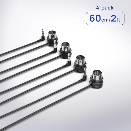 CME TRS MIDI Cable 4-Pack - TRS Type A (3.5mm - 1/8”) to 5-pin DIN, 2FT / 60CM, Low-Profile - Right Angle Ultra-Thin Plugs for Compact Spaces - Ideal for Synths & Pedalboards