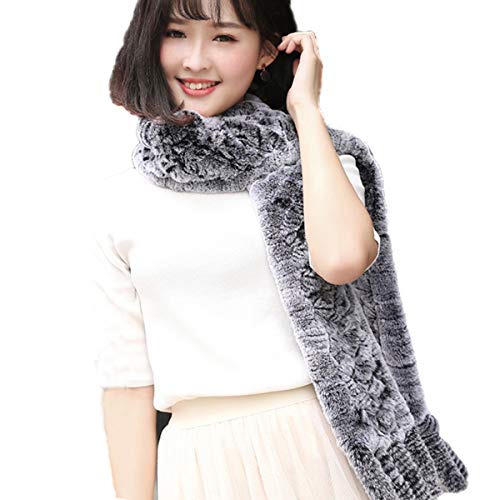 Winter Scarf Genuine Rex Rabbit Hair Knitted Neckerchief with Tassels Women Long Scarves Warm