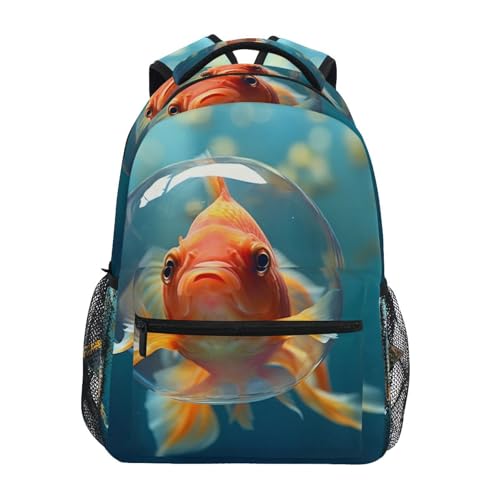 Backpack Bubble Gold Fish Water Daypack Shoulder Bag Book Bag Lightweight Back Pack 11.4 ×16 In