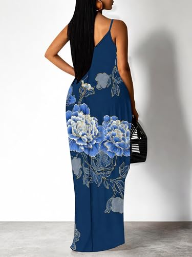 Image of Women Spaghetti Strap Maxi Dress with Pockets | Soft fabric relaxed fit sleeveless v neck with pockets for party and daily wear