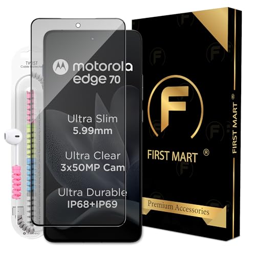 Image of FIRST MART Matte Anti-Glare Tempered Glass for Motorola Edge 70 With Installation Kit | Military-Grade Gaming Screen Protector & Cable Guard | Edge to Edge Coverage | Black