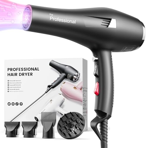 Image of Dekuri Professional Hairdryers for Women, 29m/s Fast Blow Dryer with 4 Attachments, 130M Negative Ions & Blue Light, 1.8m Exposed Cable, UK Plug