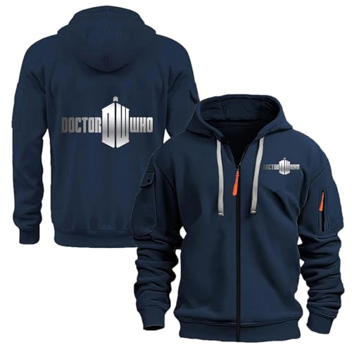 WZYRZ Sweat à capuche avec logo Doctor Who pour homme, veste zippée, pull décontracté à manches longues, avec poches, collection automne 2025,E-x_l