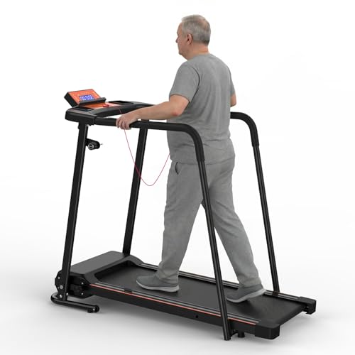 Image of Walking Treadmills for Seniors, 2.5HP Portable Foldable Treadmill for Home with Extended Enclosed Handrails, Dual Shock Absorption, 300 lbs Capacity, Bluetooth APP & Heart Rate Monitoring