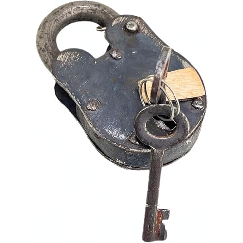 Antique Style Rustic Cast Iron Padlock Heavy Duty Skeleton Key