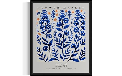 Texas Flower Market affiche botanique décoration murale pastel salon cadre noir 37B