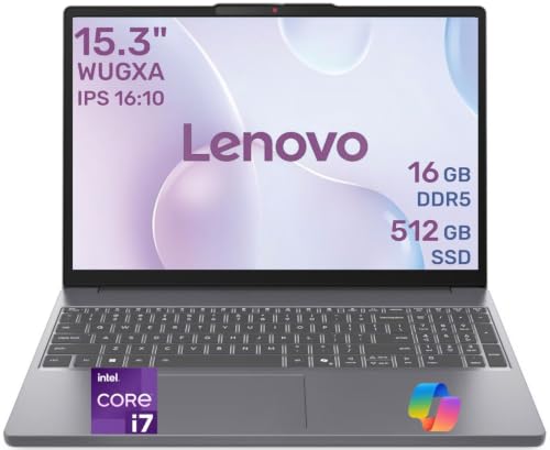 Image of Lenovo IdeaPad Slim 3 Laptop, Intel Core i7 (10-Core), 15.3 inch WUXGA Display 1920x1200, 16GB RAM, 512GB PCIe SSD, Wi-Fi 6, Windows 11, Numeric Keypad, Copilot AI, Business & Home Office Laptop